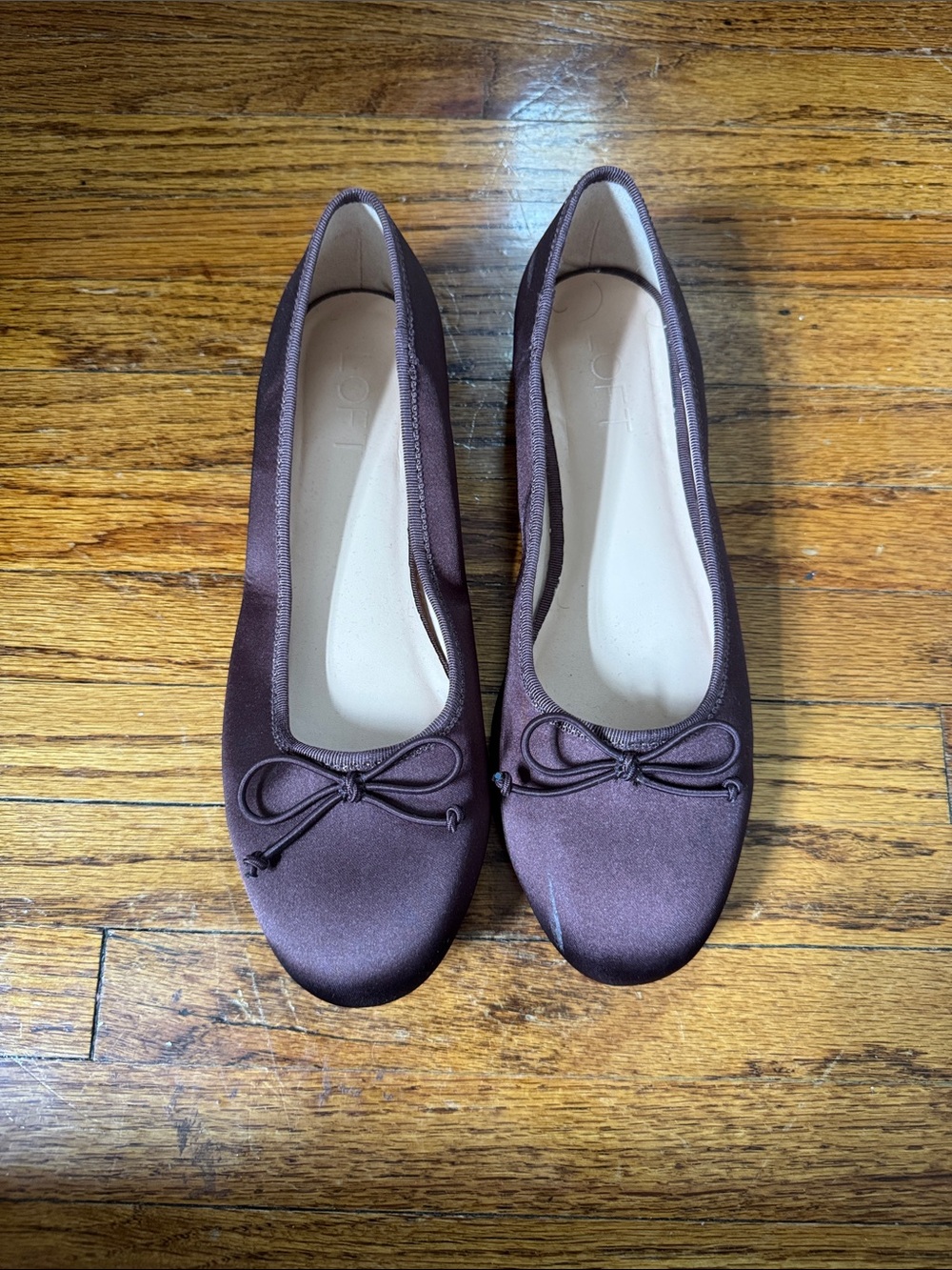 LOFT Brown Satin Ballet Flats with Bow